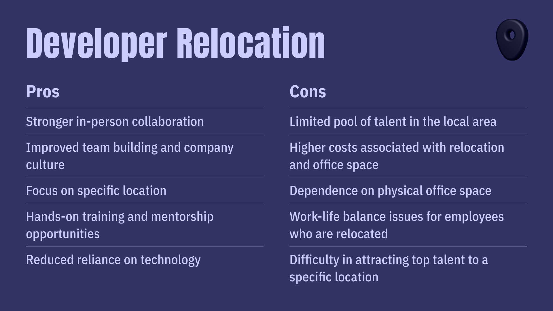 Pros and cons of developer relocation